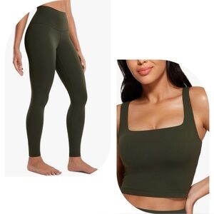 CRZ YOGA Olive Green Leggings and Top Set